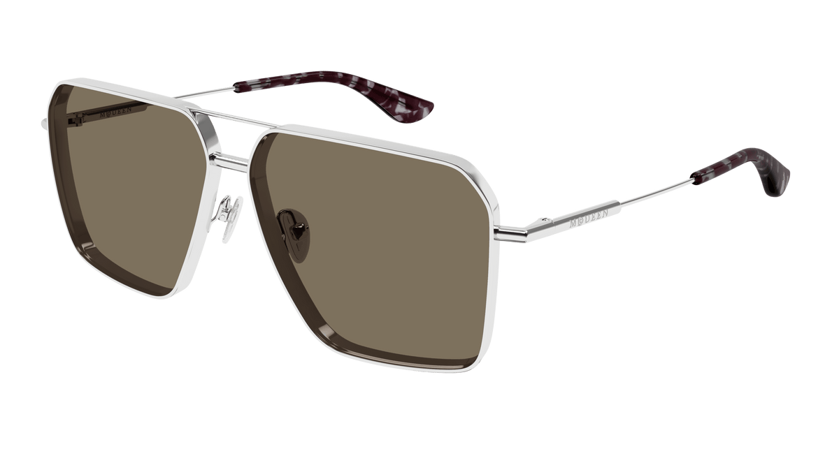 Alexander McQueen AM0500S Sunglasses - Silver / Brown (002)